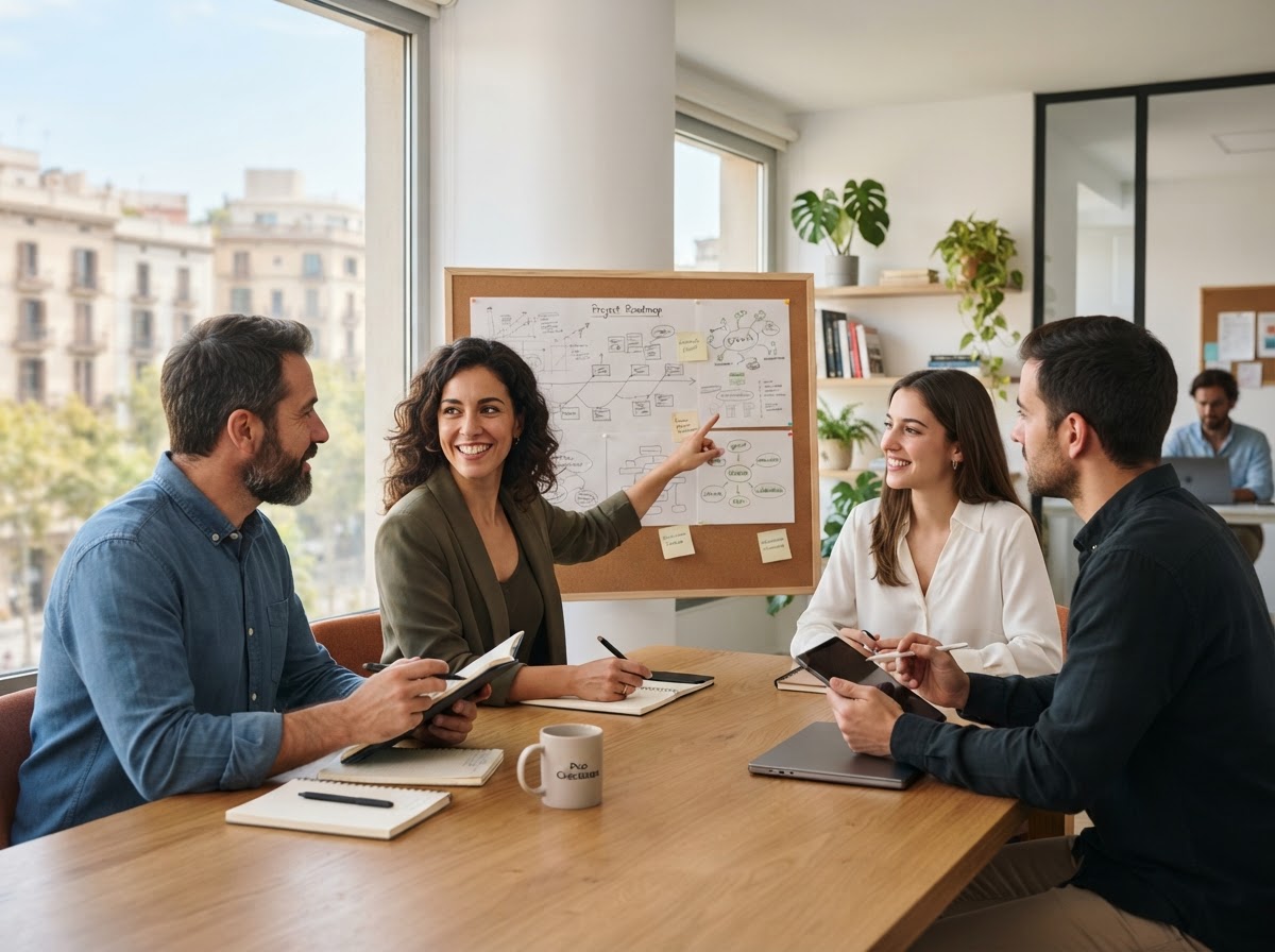 Puo Crecianza equipo analizando datos de mercado en un entorno de trabajo profesional